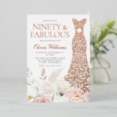 赤面&ホワイト90thバースデーパーティー実在バラ金ゴールド 箔招待状 (立ち正面)