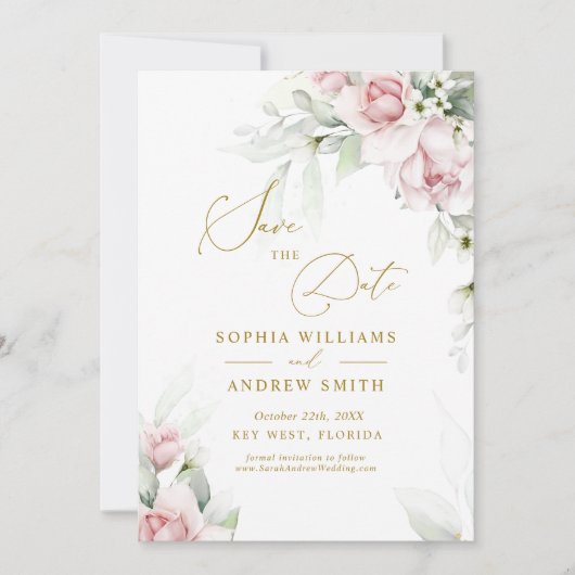 赤面&ユーカリプタスフローラ日付の招待を保存 招待状 (正面)