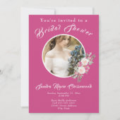 赤面&ラズベリーピンクフォトフローラブライダルシャワー 招待状 (正面)