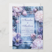 赤面&ラベンダーマーブルフローラ結婚式招待状 招待状 (正面)