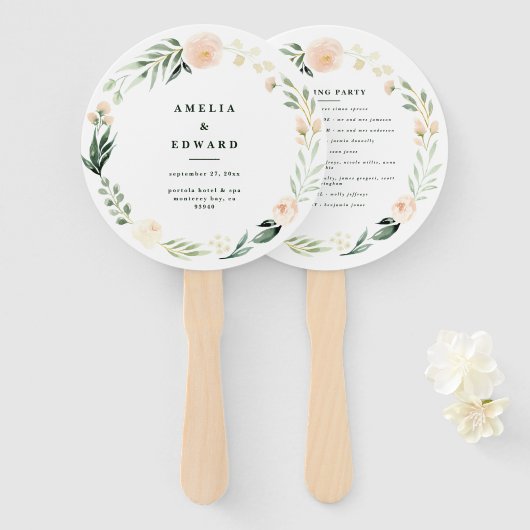 赤面、桃フローラ+葉結婚の ハンドファン (正面&裏面)