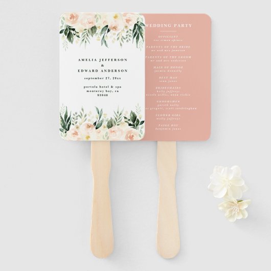 赤面、桃フローラ+葉結婚の ハンドファン (正面&裏面)