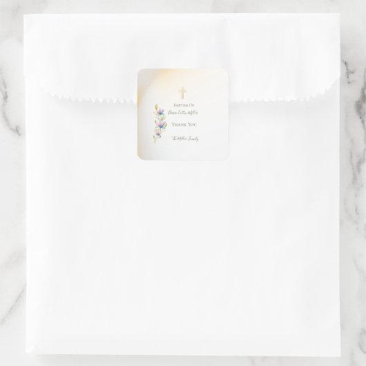 赤面&薄紫フローラ,金ゴールドクロスバプティスステッカー スクエアシール (バッグ)