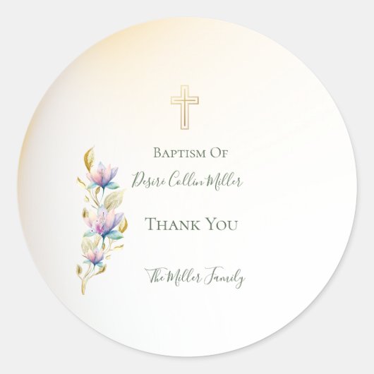 赤面&薄紫フローラ,金ゴールドクロスバプティスステッカー ラウンドシール (正面)