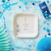 赤面&薄紫フローラ,金ゴールドクロスバプテスマプレート ペーパープレート (パーティー)