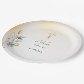 赤面&薄紫フローラ,金ゴールドクロスバプテスマプレート ペーパープレート (アングル)