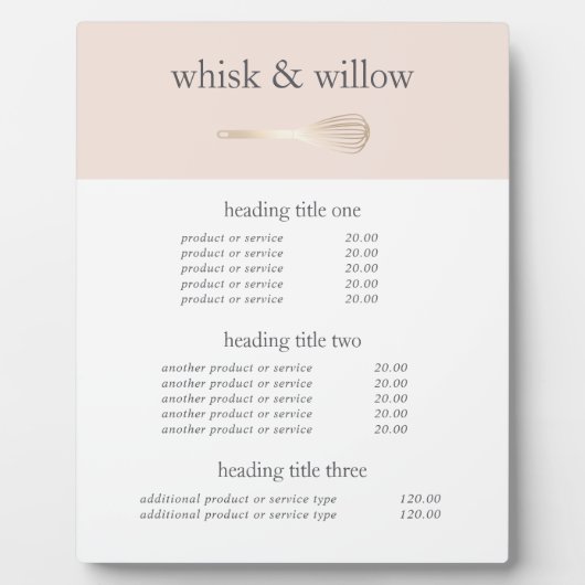 赤面&金ゴールドウィスク |ベーカリーメニューまたは価格表 フォトプラーク (正面)