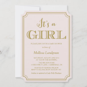 赤面&金ゴールドガールベビーシャワー招待状 招待状
