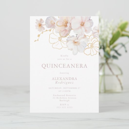 赤面&金ゴールドワイルドフラワーエレガントズキンセアニェラ 招待状 (スタンド正面)