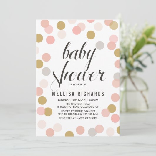赤面&金ゴールド水玉模様ベビーシャワー招待状 招待状 (スタンド正面)
