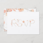 赤面&開花金ゴールド水色抽象芸術フローラ 出欠カード (正面/裏面)