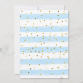 赤面。青と金ゴールドのフローラ蝶の赤ちゃんシャワー 招待状 (裏面)