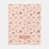 赤面 | Terracotta Bohoハートをテーマにしたパターン名 フリースブランケット (正面)