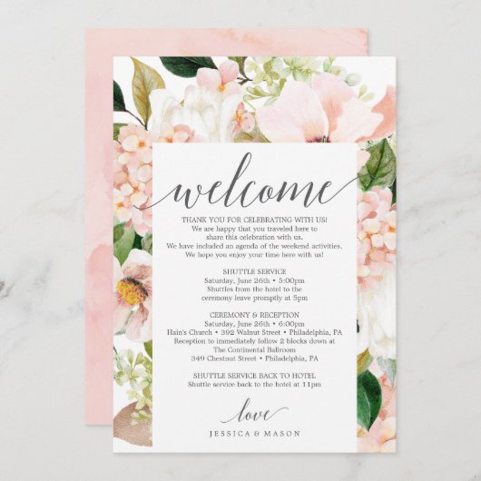 赤面Hydrangea結婚の歓迎旅程状 プログラム (正面/裏面)