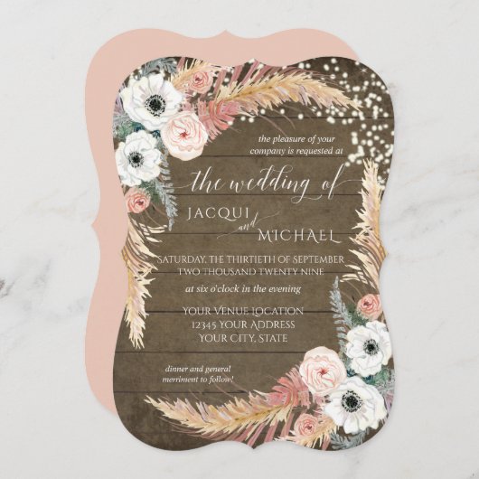 赤面nホワイトパンパスグラスフローラトゥインクルライト 招待状 (正面/裏面)