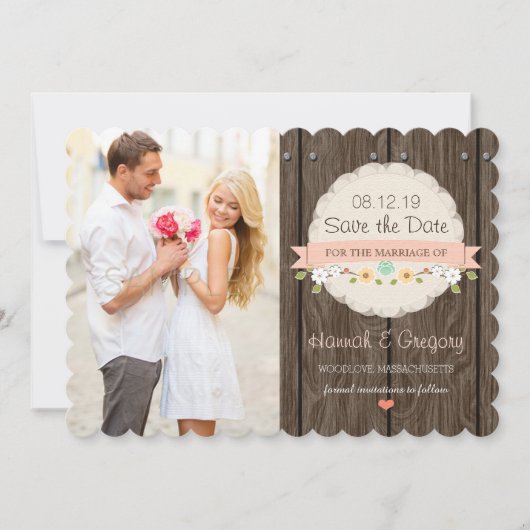 赤面PINKフローラ素朴Boho Save the Date Card セーブザデート (正面)