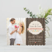 赤面PINKフローラ素朴Boho Save the Date Card セーブザデート (スタンド正面)