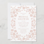 赤面QRコードホワイトフォークフローラブライダルシャワー 招待状 (正面)