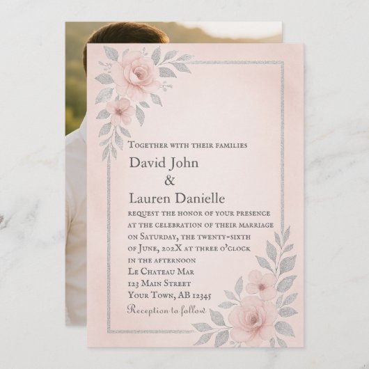 赤面Vowsフォト結婚式招待状 招待状 (正面/裏面)