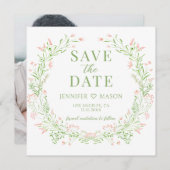 赤面Widflower日付を保存フォト招待状 (正面/裏面)