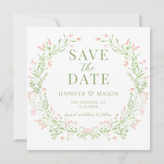 赤面Widflower日付を保存フォト招待状 (正面)