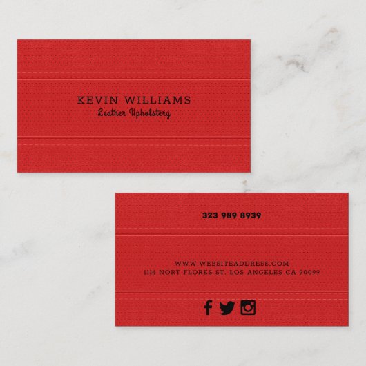 赤革のフェイクテクスチャステッチ効果 名刺 (正面/裏面)