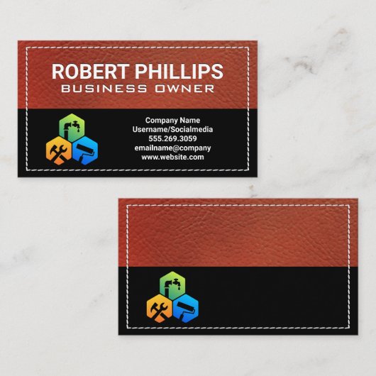 赤革ステッチ | ホームサービスアイコン 名刺 (正面/裏面)