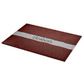 赤革、革の背景、あなたの名前 カッティングボード (角)