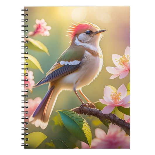 赤頭のふっくら胸のウオーブラーの幻想の鳥 ノートブック (正面)
