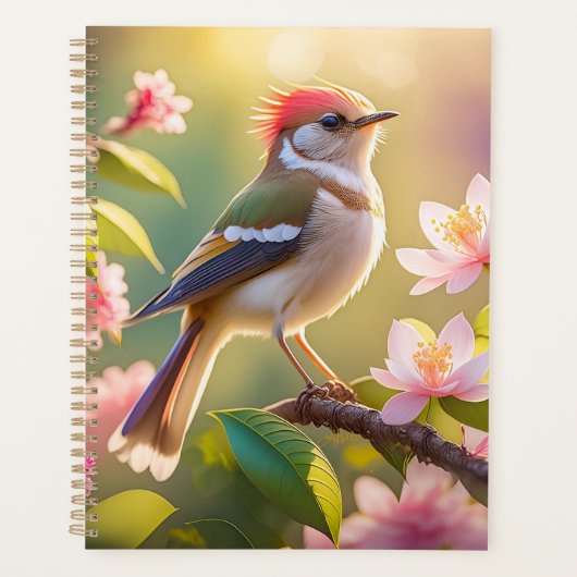 赤頭のふっくら胸のウオーブラーの幻想の鳥 プランナー手帳 (正面)