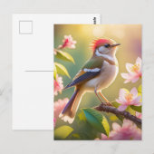 赤頭のふっくら胸のウオーブラーの幻想の鳥 ポストカード (正面/裏面)