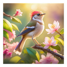赤頭の太胸のウオーブラーファンタジー鳥 フォトプリント
