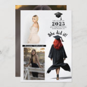 赤頭の女子卒業写真発表 招待状 (正面/裏面)