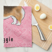 赤頭トライペンブロークウェルシュコーギーハート&名前 キッチンタオル (四つ折り)