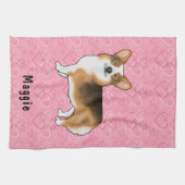 赤頭トライペンブロークウェルシュコーギーハート&名前 キッチンタオル (横)