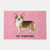 赤頭トライペンブロークウェルシュコーギーハート&名前 ドアマット (正面)