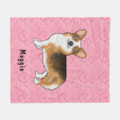 赤頭トライペンブロークウェルシュコーギーハート&名前 フリースブランケット (正面(横))