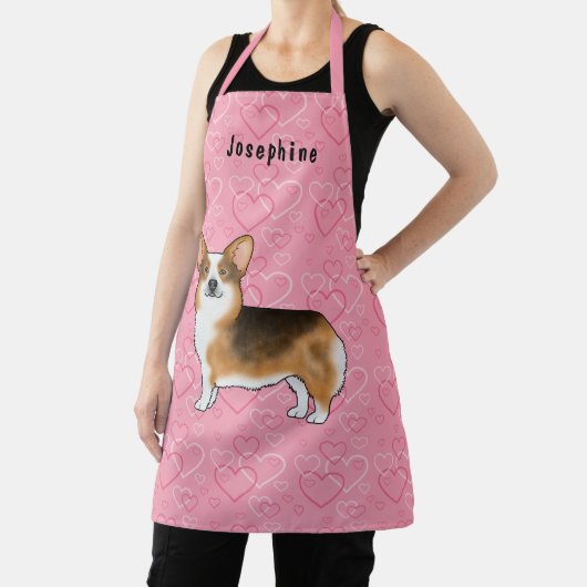 赤頭トライペンブロークウェルシュコーギーピンクハート エプロン (インサイチュ)