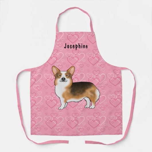 赤頭トライペンブロークウェルシュコーギーピンクハート エプロン (正面)