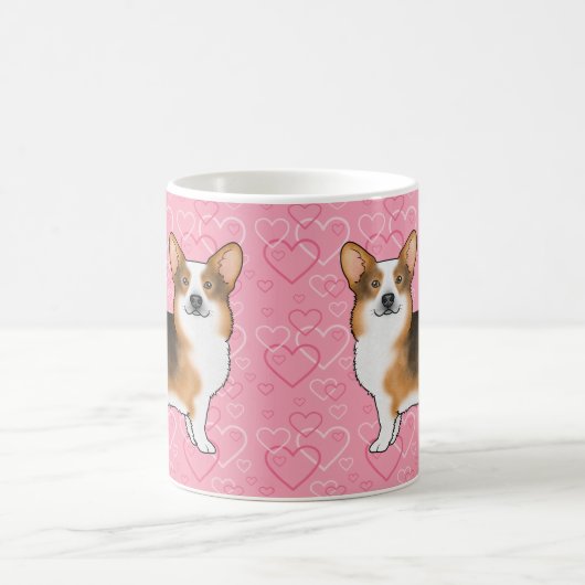 赤頭トライペンブロークウェルシュコーギーピンクハート コーヒーマグカップ (中央)