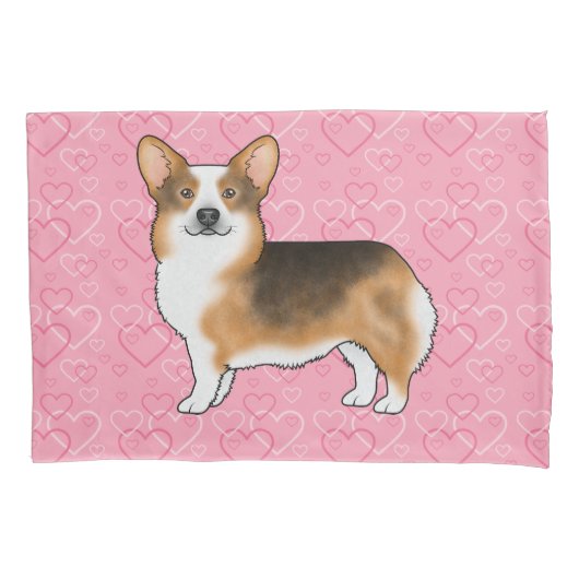 赤頭トライペンブロークウェルシュコーギーラブピンク 枕カバー (正面左)