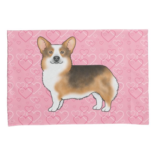 赤頭トライペンブロークウェルシュコーギーラブピンク 枕カバー (正面右)