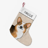 赤頭三面型ウェルシュコーギー頭名 スモールクリスマスストッキング (正面 (吊り時))