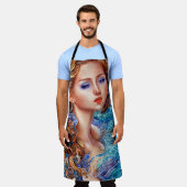 赤頭女神ブルー海波ファンタジーアート エプロン (着用した状態)
