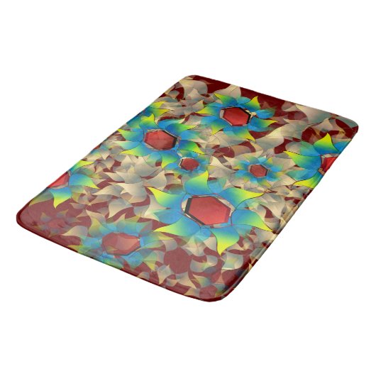 赤風変わりい花の上に仮想的な花、青と黄色の花 バスマット (アングル)