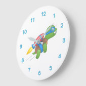 赤飛んでいるいジェットパックの亀 ラージ壁時計 (傾斜)