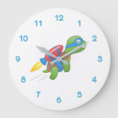 赤飛んでいるいジェットパックの亀 ラージ壁時計 (正面)