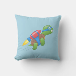 赤飛んでいるいジェットパックブルー装飾用クッションのカメ クッション