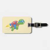 赤飛んでいるいジェットパック黄色の亀 ラゲッジタグ (正面横)