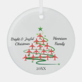 赤飛行機クリスマスツリー、航空、シンプル ガラスオーナメント (正面)